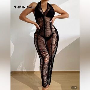 Black swim cover up dress